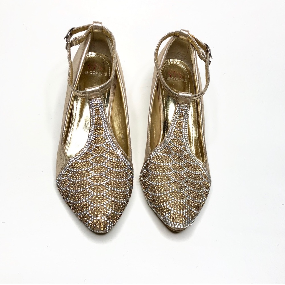 🌈 gold silver zirconium studded heels 6.5